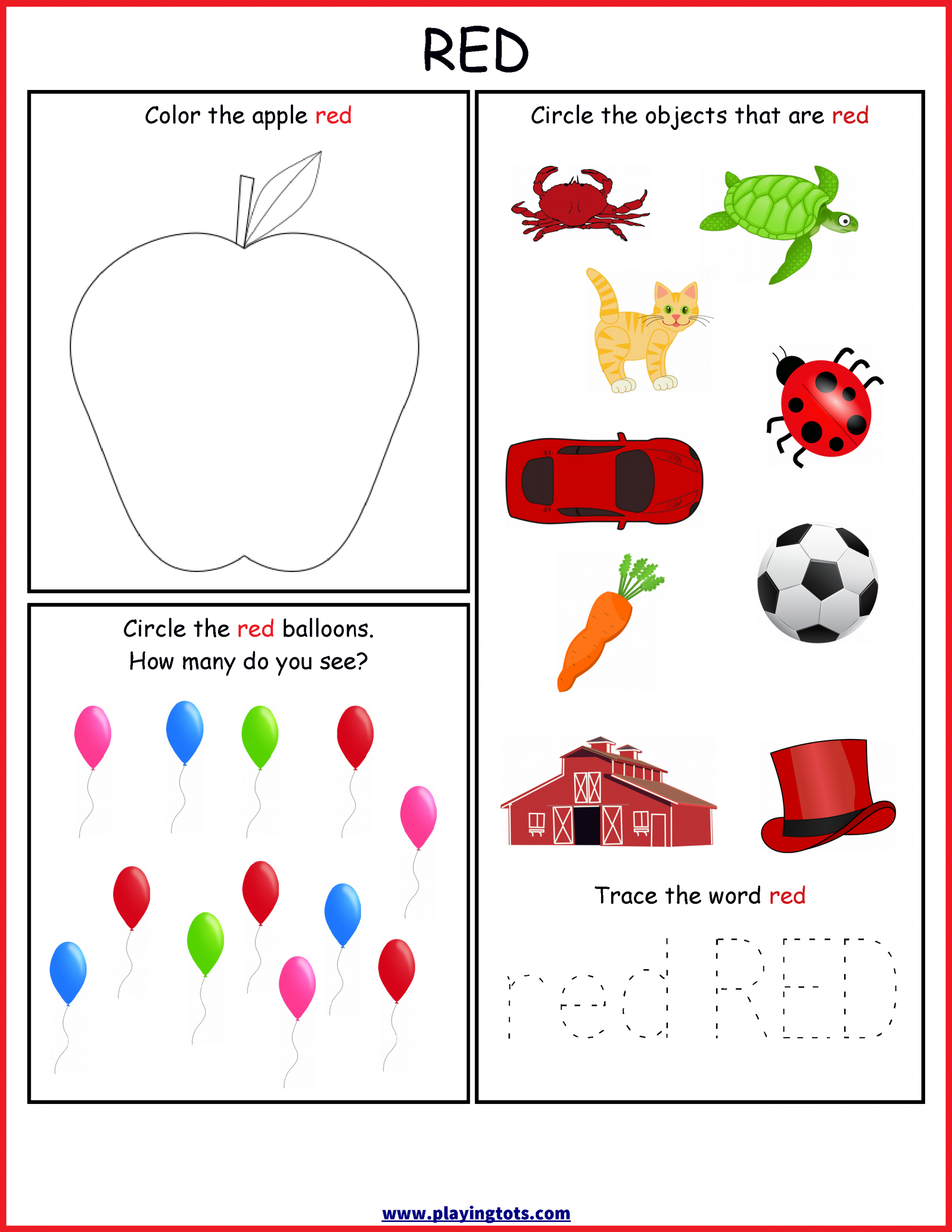 Worksheet,color,red,free,printable,toddler,preschool,kids