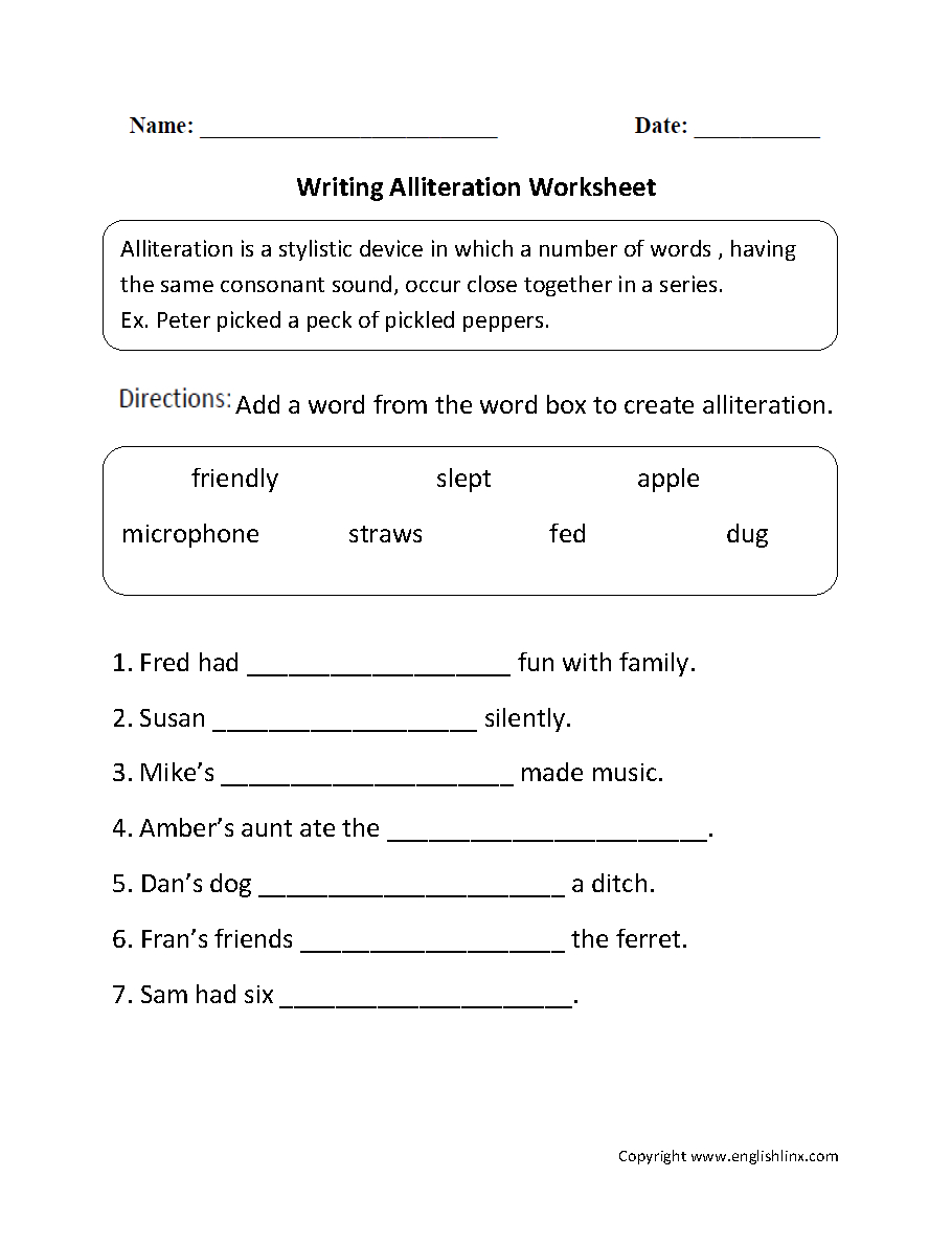 Writing Alliteration Worksheet (With Images) | Alliteration