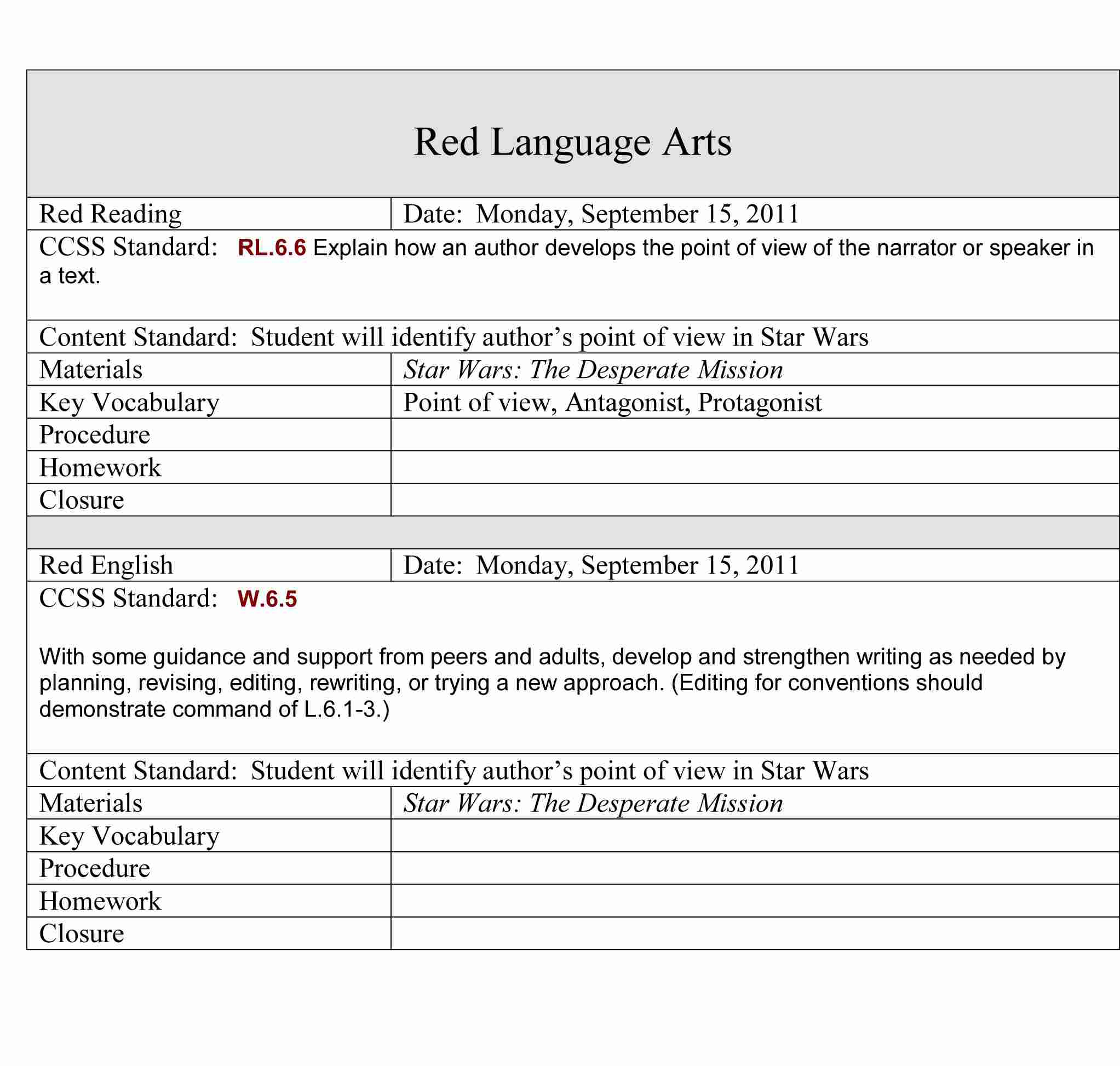 Writing Lesson Plans In The Self-Contained Classroom