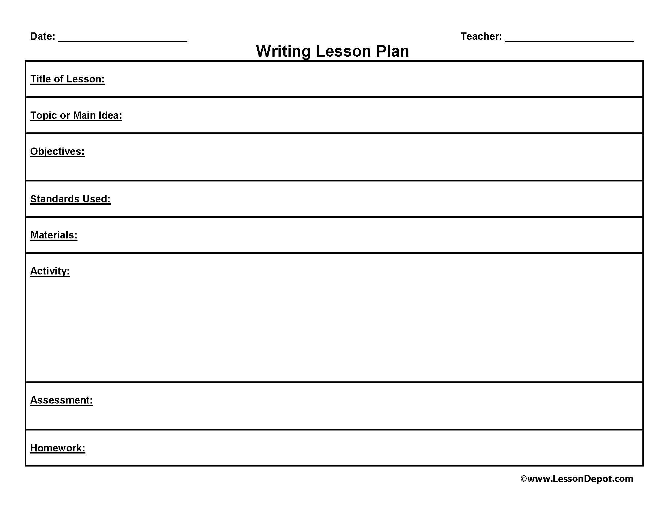 writing lesson plan for kindergarten