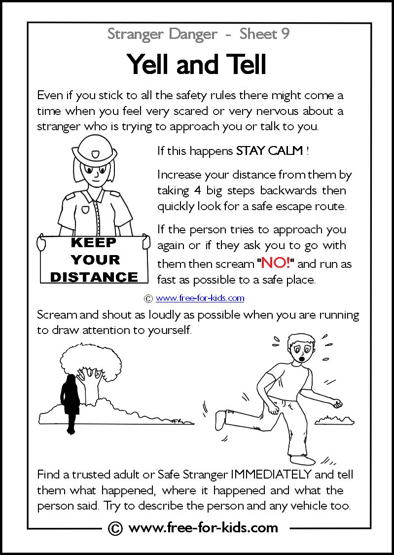 Yell And Tell. 13 Free Printables About Stranger Danger From